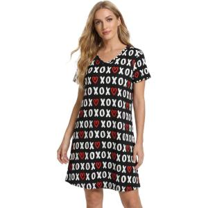 GYS Women’s Bamboo Viscose Nightgown Soft Short Sleeve Sleep Shirts Cooling Summer Sleepwear Dress(Xoxo)
