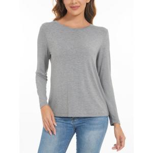 GYS Womens Long Sleeve Tops Soft Bamboo Viscose Pajama Tops(Style B – Heather Grey)