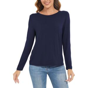 GYS Womens Long Sleeve Tops Soft Bamboo Viscose Pajama Tops(Style B – Navy)
