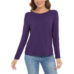 GYS Womens Long Sleeve Tops Soft Bamboo Viscose Pajama Tops(Style B – Purple)