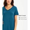 GYS Womens Bamboo Viscose Nightgown, Silky Soft Lightweight Short Sleeve Sleep Dress with Satin V-Neck for Hot Sleepers(Teal Blue)