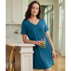 GYS Womens Bamboo Viscose Nightgown, Silky Soft Lightweight Short Sleeve Sleep Dress with Satin V-Neck for Hot Sleepers(Teal Blue)