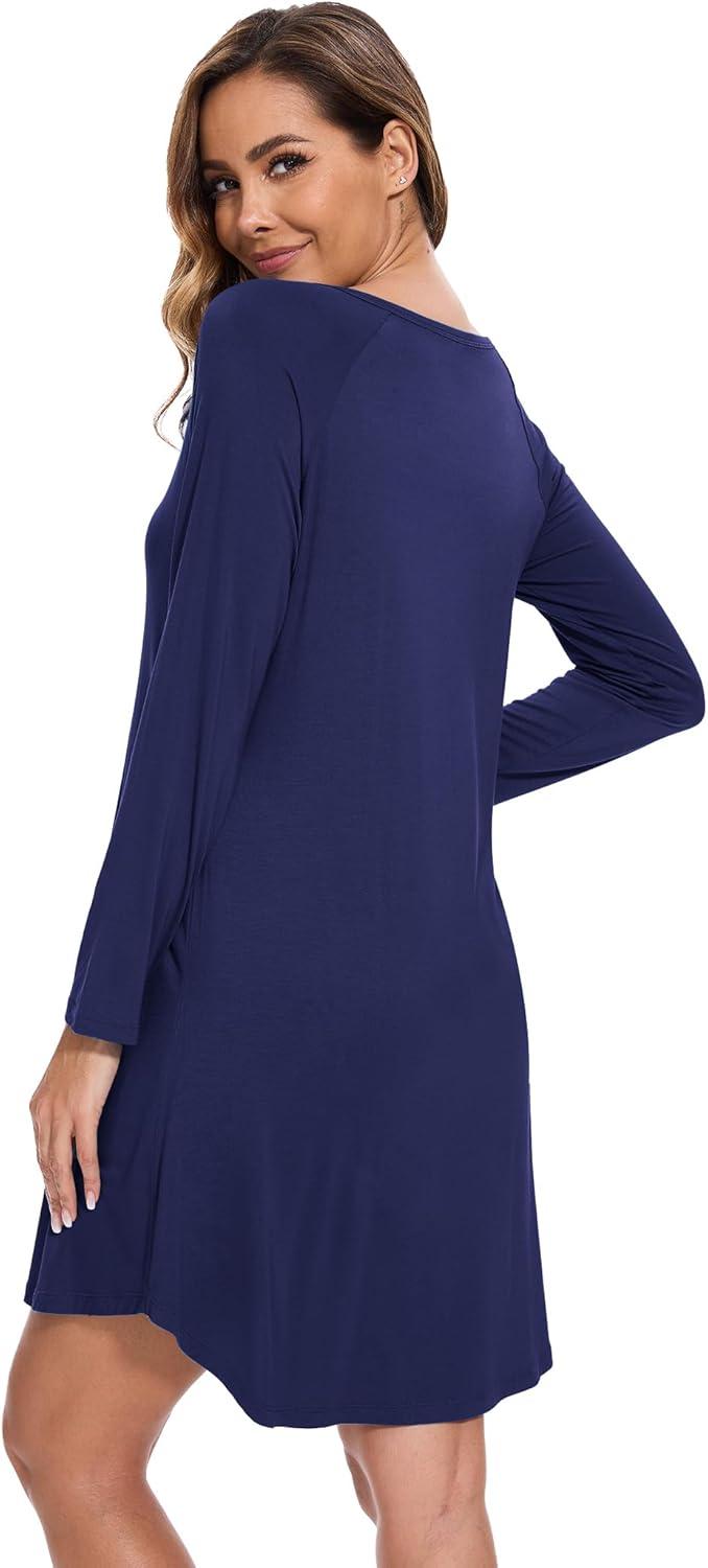 imageGYS Bamboo Viscose Womens Nightgowns Soft and Comfy VNeck Long Sleeve SleepwearNavy