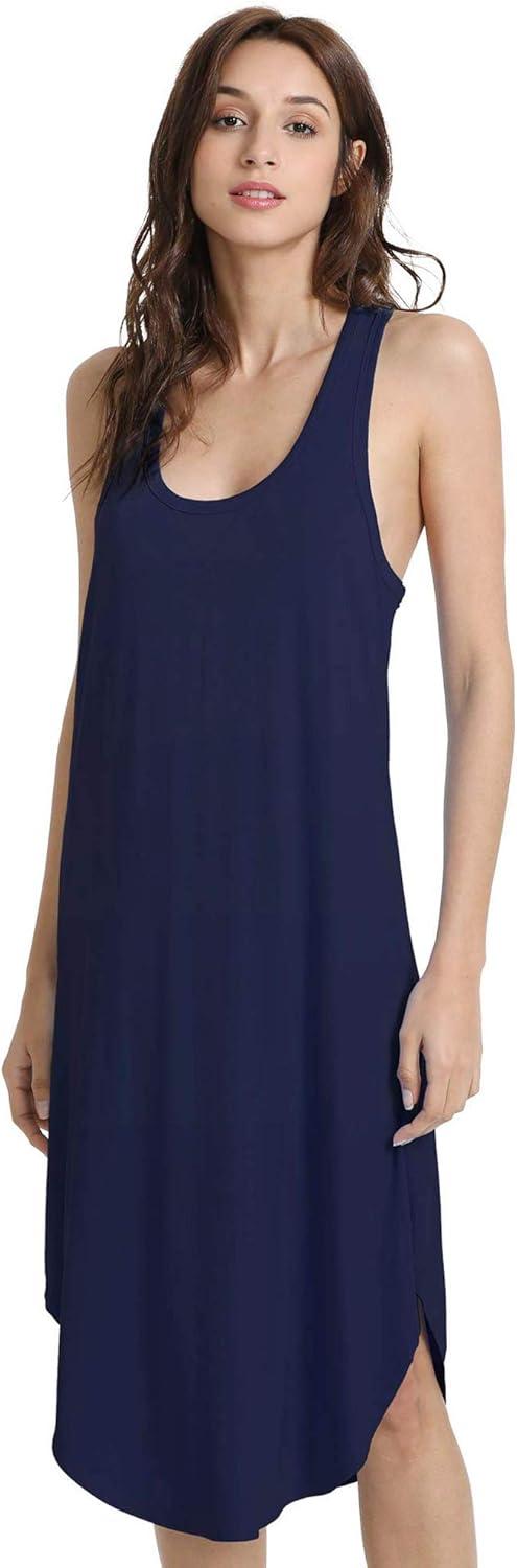 imageGYS Womens Bamboo Viscose Nightgown Soft Sleeveless Sleepshirt Summer Racerback Tank Sleep DressNavy