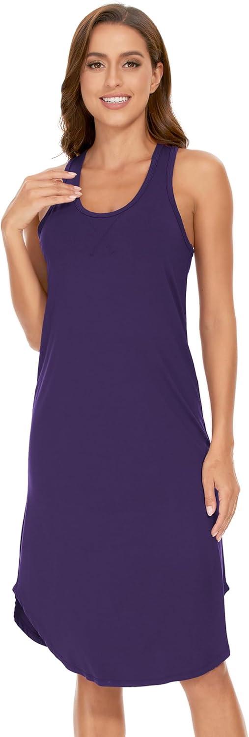 imageGYS Womens Bamboo Viscose Nightgown Soft Sleeveless Sleepshirt Summer Racerback Tank Sleep DressPurple