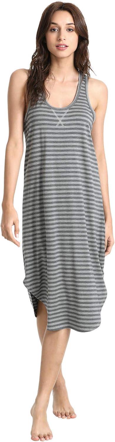 imageGYS Womens Bamboo Viscose Nightgown Soft Sleeveless Sleepshirt Summer Racerback Tank Sleep DressStripe