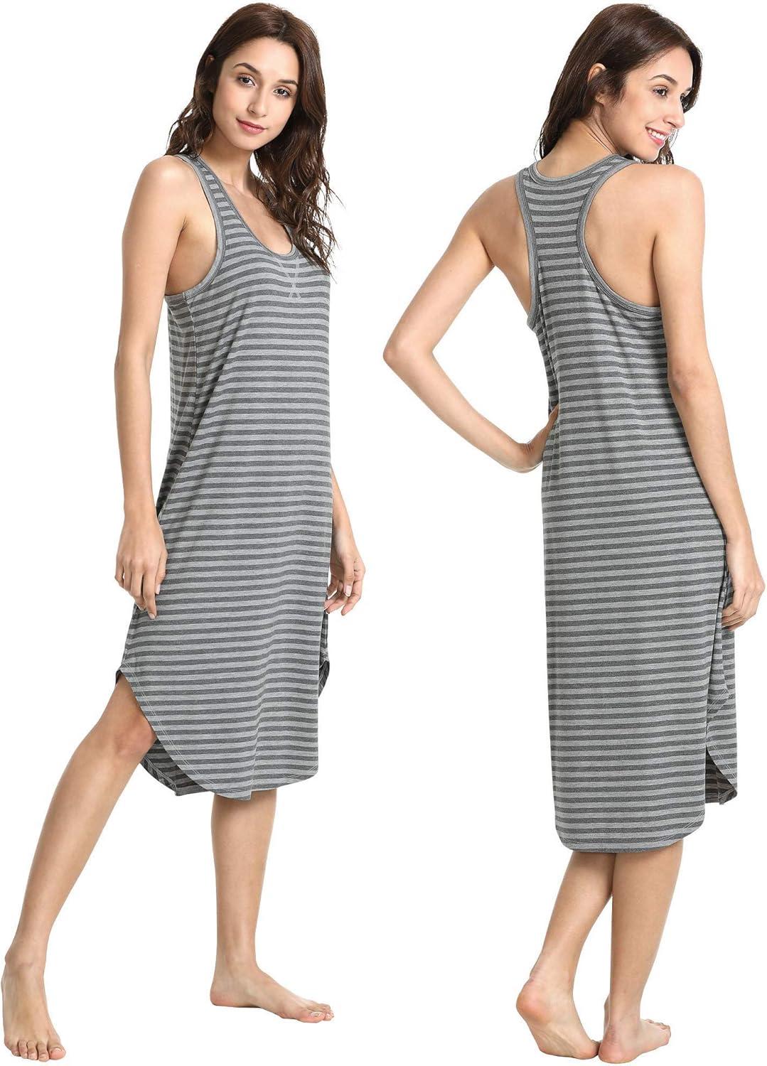 imageGYS Womens Bamboo Viscose Nightgown Soft Sleeveless Sleepshirt Summer Racerback Tank Sleep DressStripe