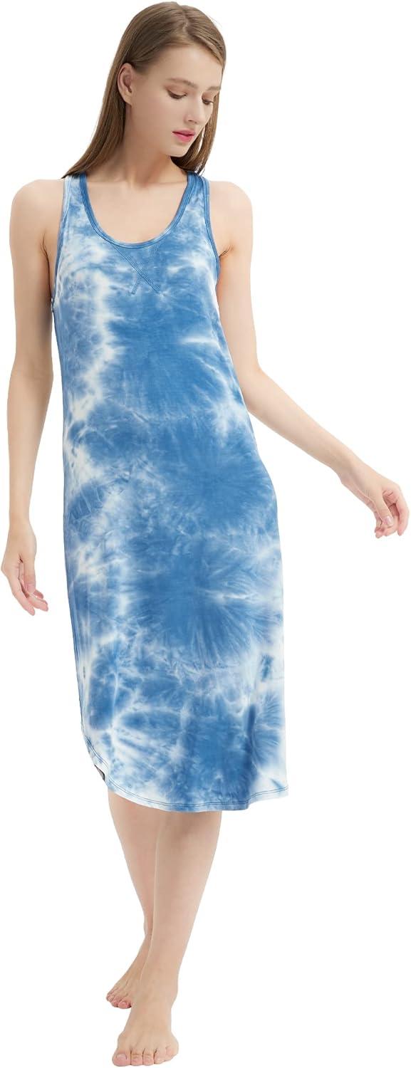 imageGYS Womens Bamboo Viscose Nightgown Soft Sleeveless Sleepshirt Summer Racerback Tank Sleep DressTiedye Blue