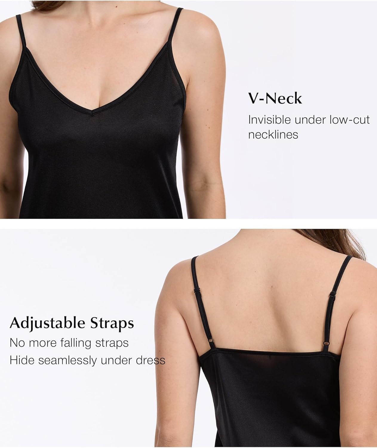 imageGYS Full Slip for Women Under Dress Non Cling AntiStatic Adjustable Spaghetti Strap Basic Cami Slip Dress Black Medium