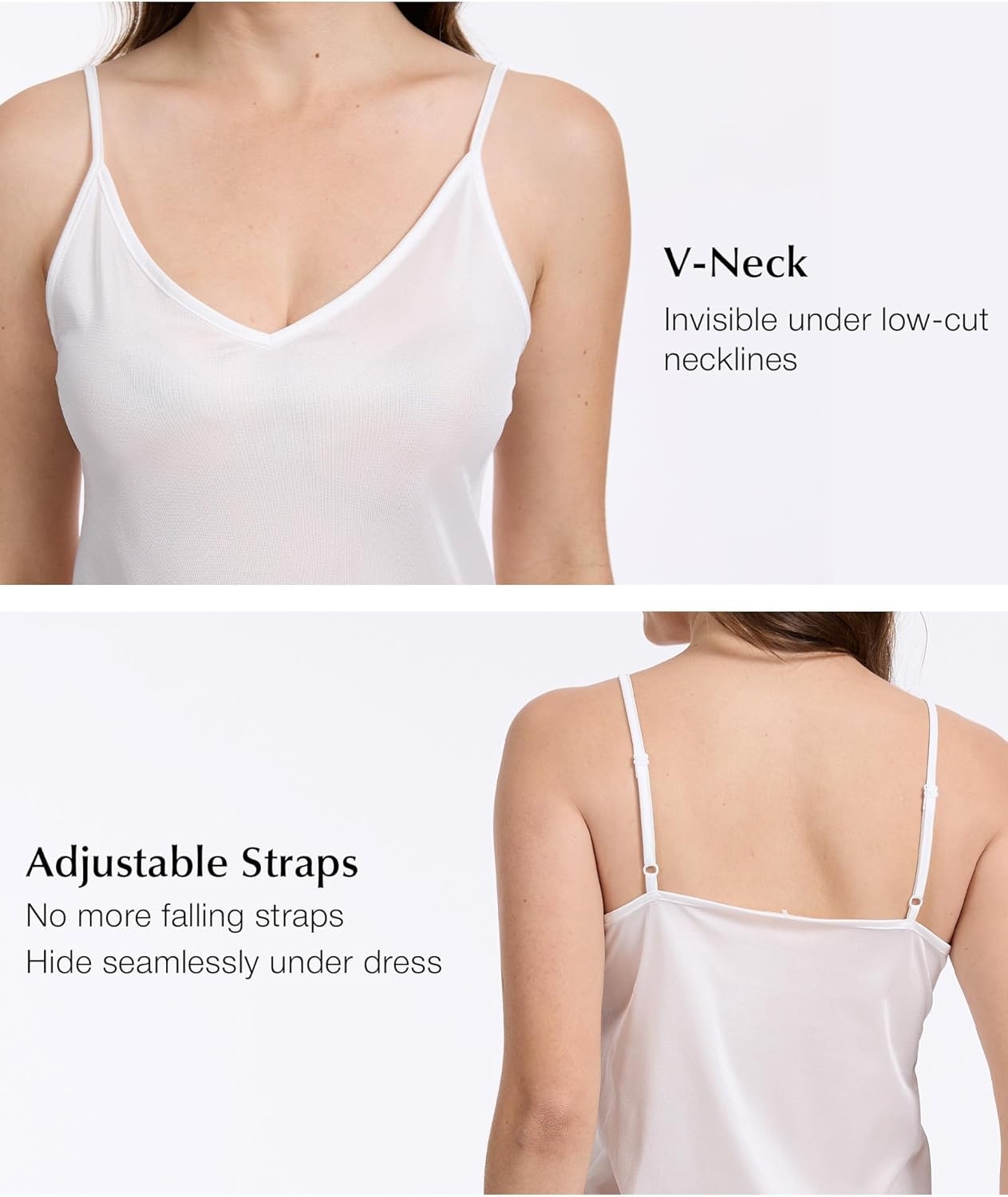 imageGYS Full Slip for Women Under Dress Non Cling AntiStatic Adjustable Spaghetti Strap Basic Cami Slip Dress White Large