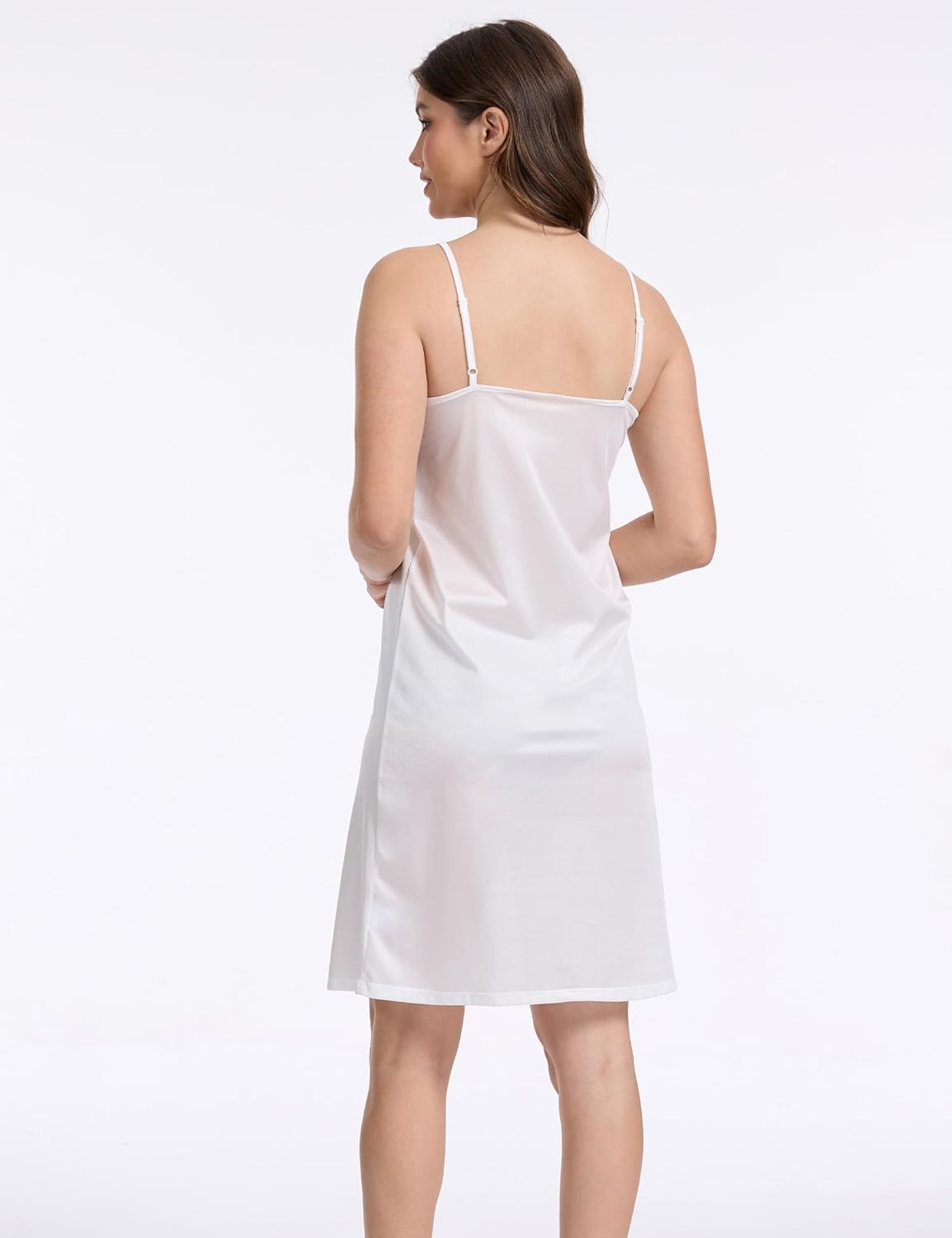 imageGYS Full Slip for Women Under Dress Non Cling AntiStatic Adjustable Spaghetti Strap Basic Cami Slip Dress White Medium