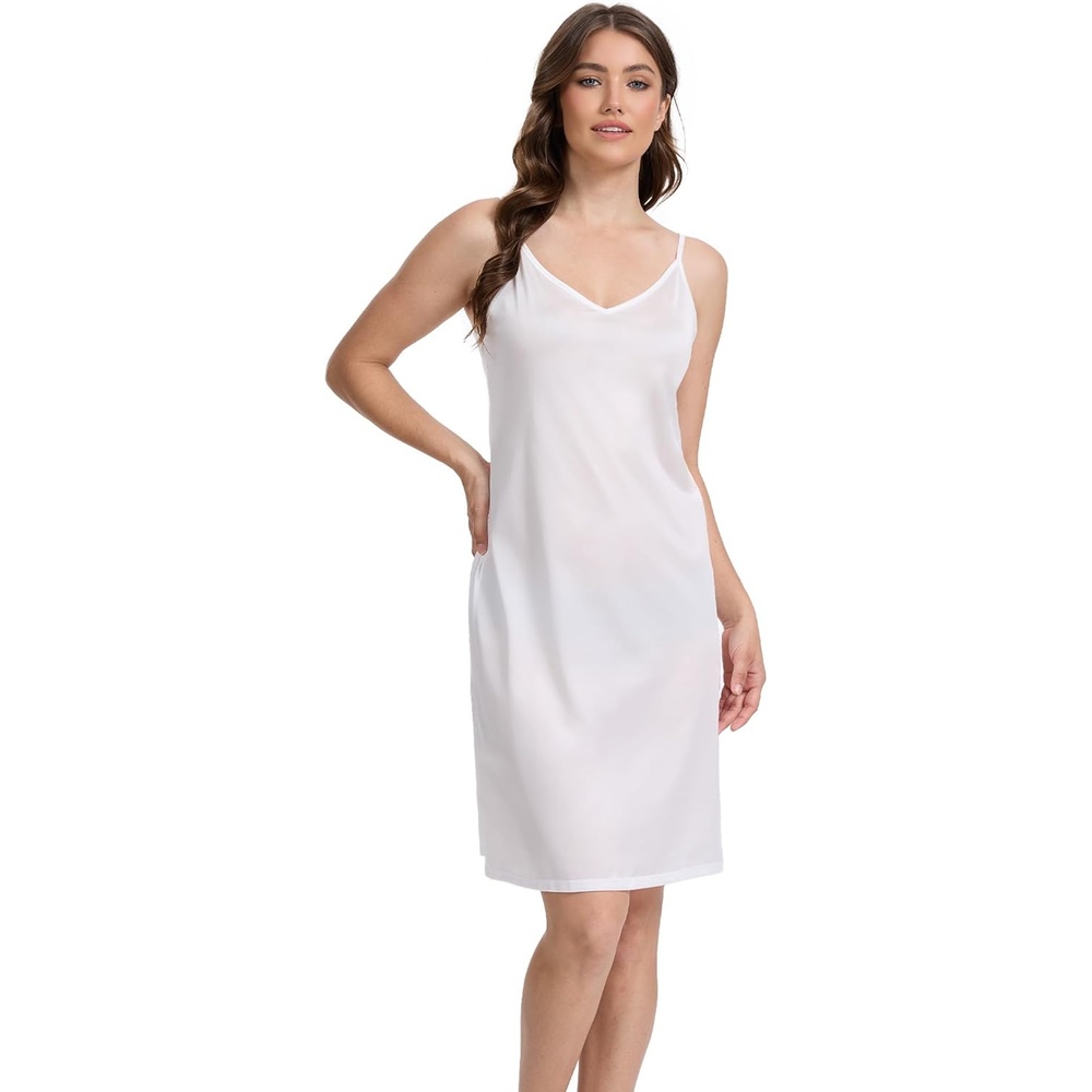imageGYS Full Slip for Women Under Dress Non Cling AntiStatic Adjustable Spaghetti Strap Basic Cami Slip Dress White Medium
