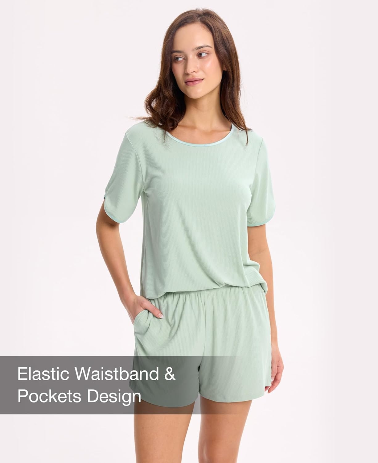 image:imageGYS Bamboo Viscose Cooling Pajamas for Women Summer Silky Soft Pajama Shorts Set Comfy Matching Pjs SetsMint Green