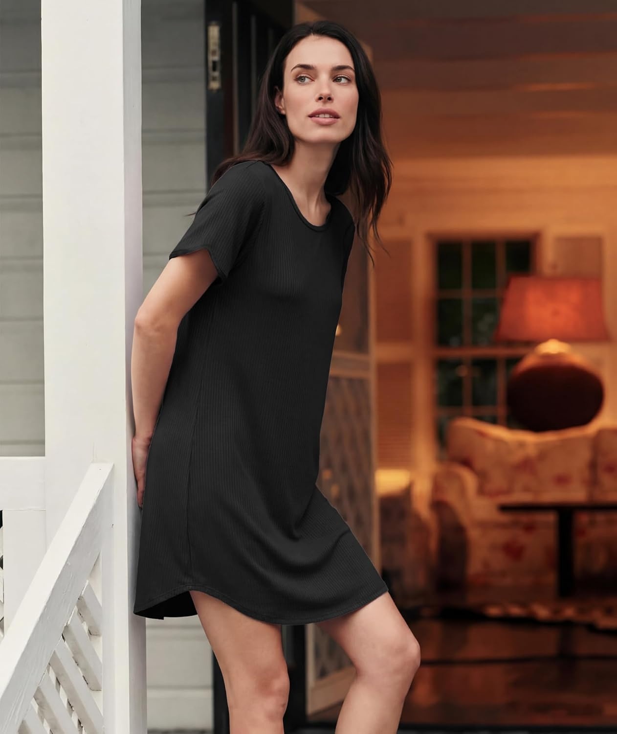 image:imageGYS Bamboo Viscose Nightgowns for Women Summer Cooling Night Shirts for Hot Sleepers Silky Soft Sleep DressBlack