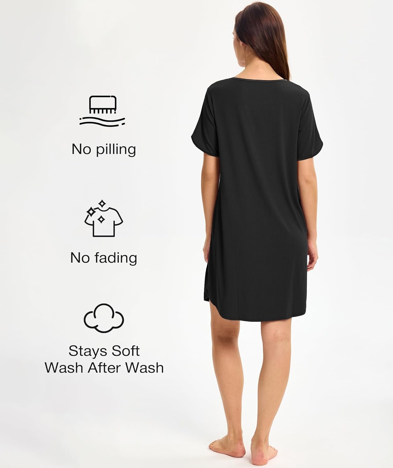 image:imageGYS Bamboo Viscose Nightgowns for Women Summer Cooling Night Shirts for Hot Sleepers Silky Soft Sleep DressBlack