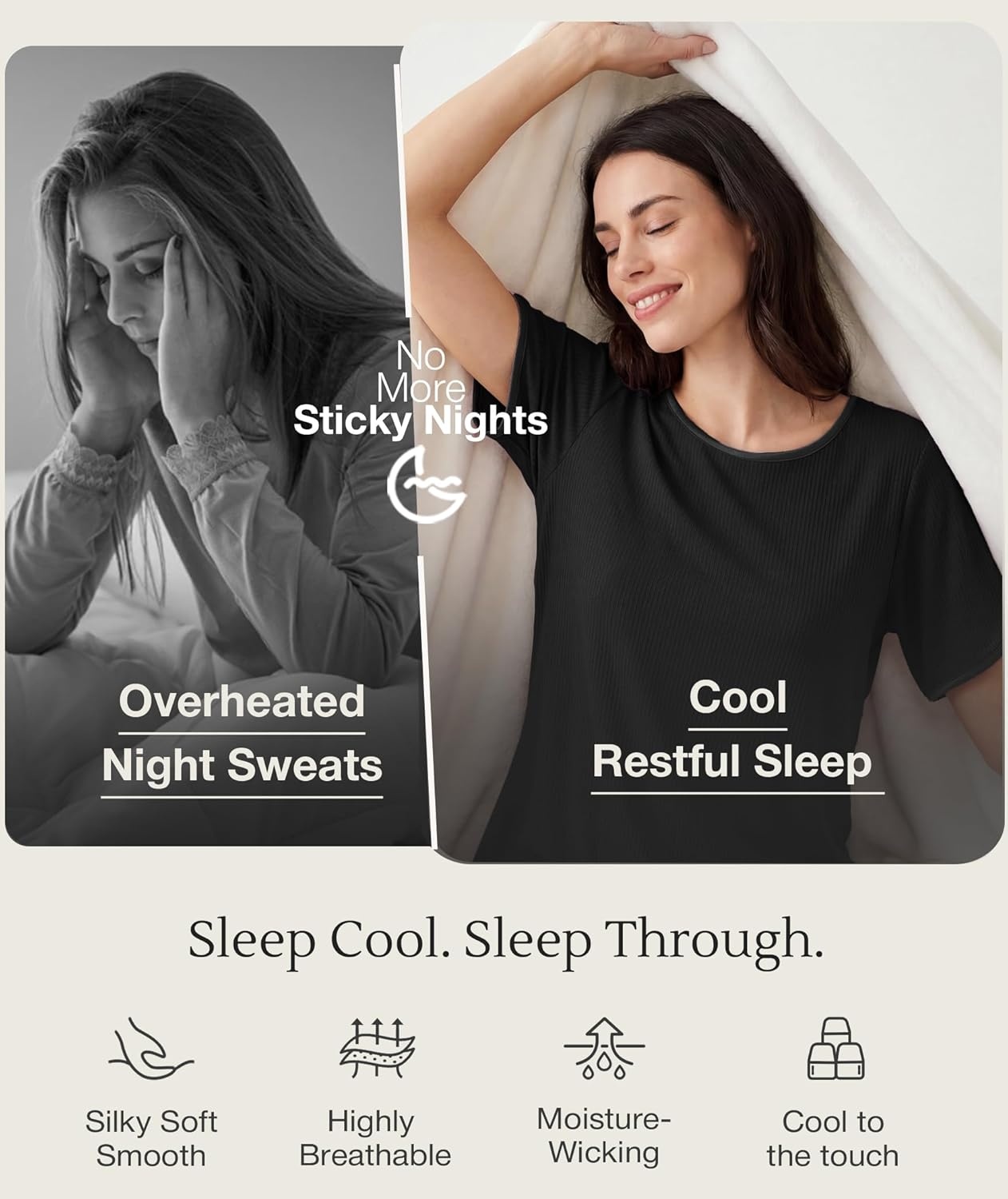 image:imageGYS Bamboo Viscose Nightgowns for Women Summer Cooling Night Shirts for Hot Sleepers Silky Soft Sleep DressBlack