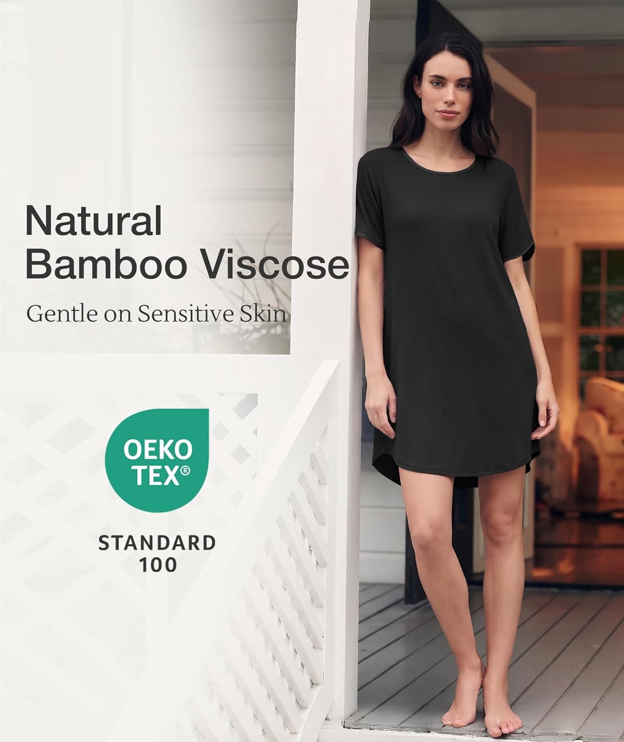image:imageGYS Bamboo Viscose Nightgowns for Women Summer Cooling Night Shirts for Hot Sleepers Silky Soft Sleep DressBlack