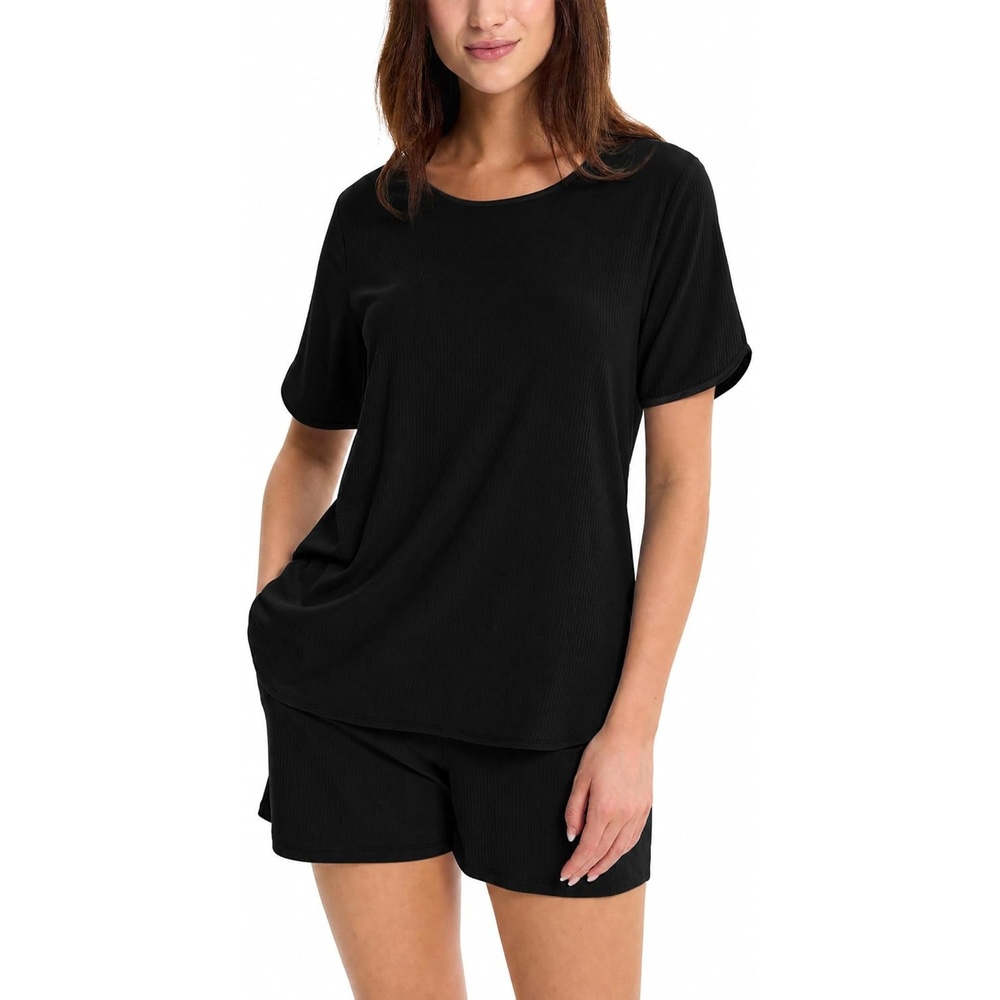 image:imageGYS Bamboo Viscose Cooling Pajamas for Women Summer Silky Soft Pajama Shorts Set Comfy Matching Pjs SetsBlack