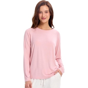 GYS Bamboo Viscose Pajama Tops for Women Long Sleeve Tees Crew Neck Sleep Shirt(Dusky Pink)