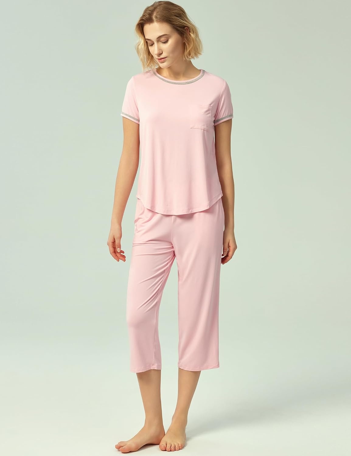 image:imageGYS Bamboo Viscose Womens Pajama Set 2 Piece Lounge Short Sleeve Capris Pjs