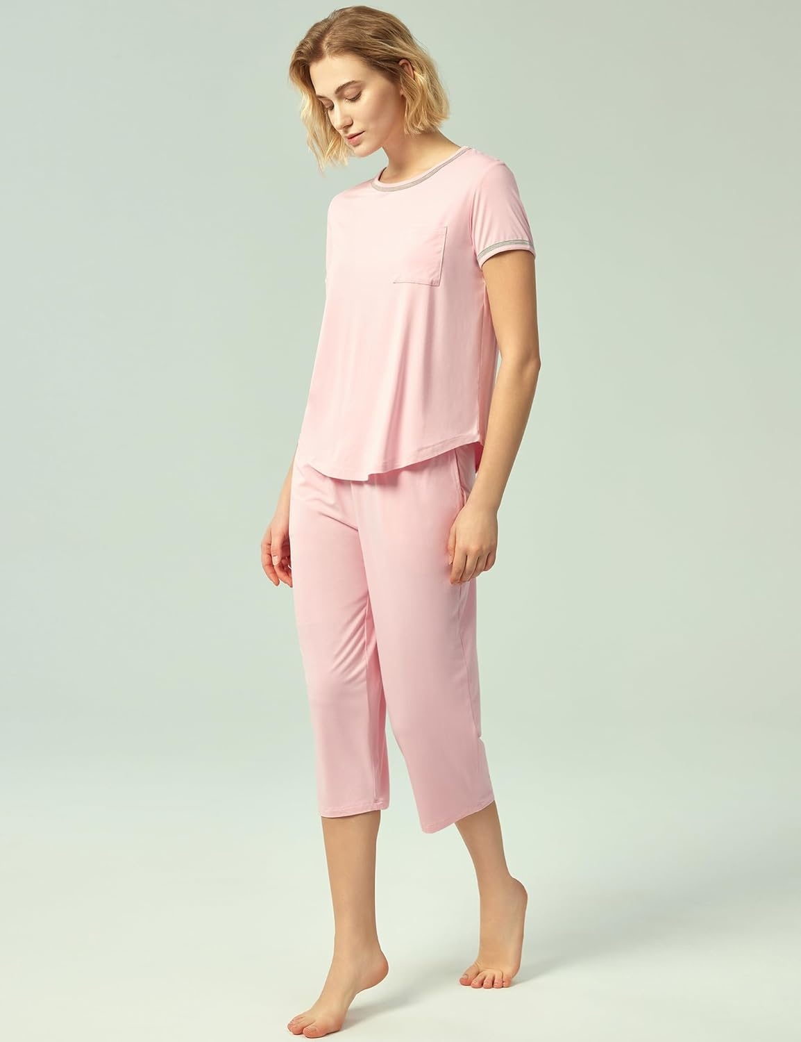 image:imageGYS Bamboo Viscose Womens Pajama Set 2 Piece Lounge Short Sleeve Capris Pjs