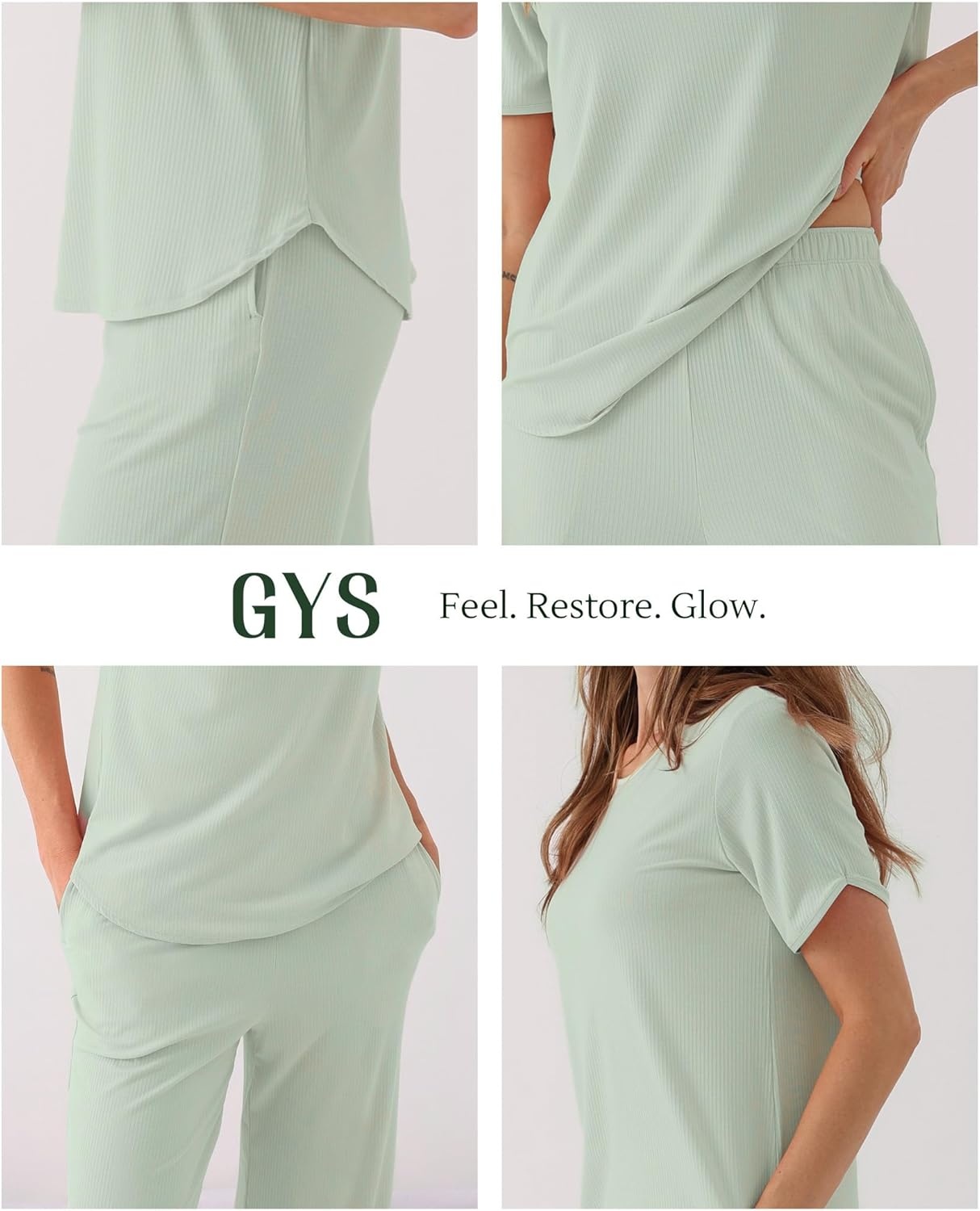 image:imageGYS Bamboo Viscose Womens Pajama Sets MoistureWicking Short Sleeve Sleep Set with Pocket Sleepwear for Nightly ComfortLight Green