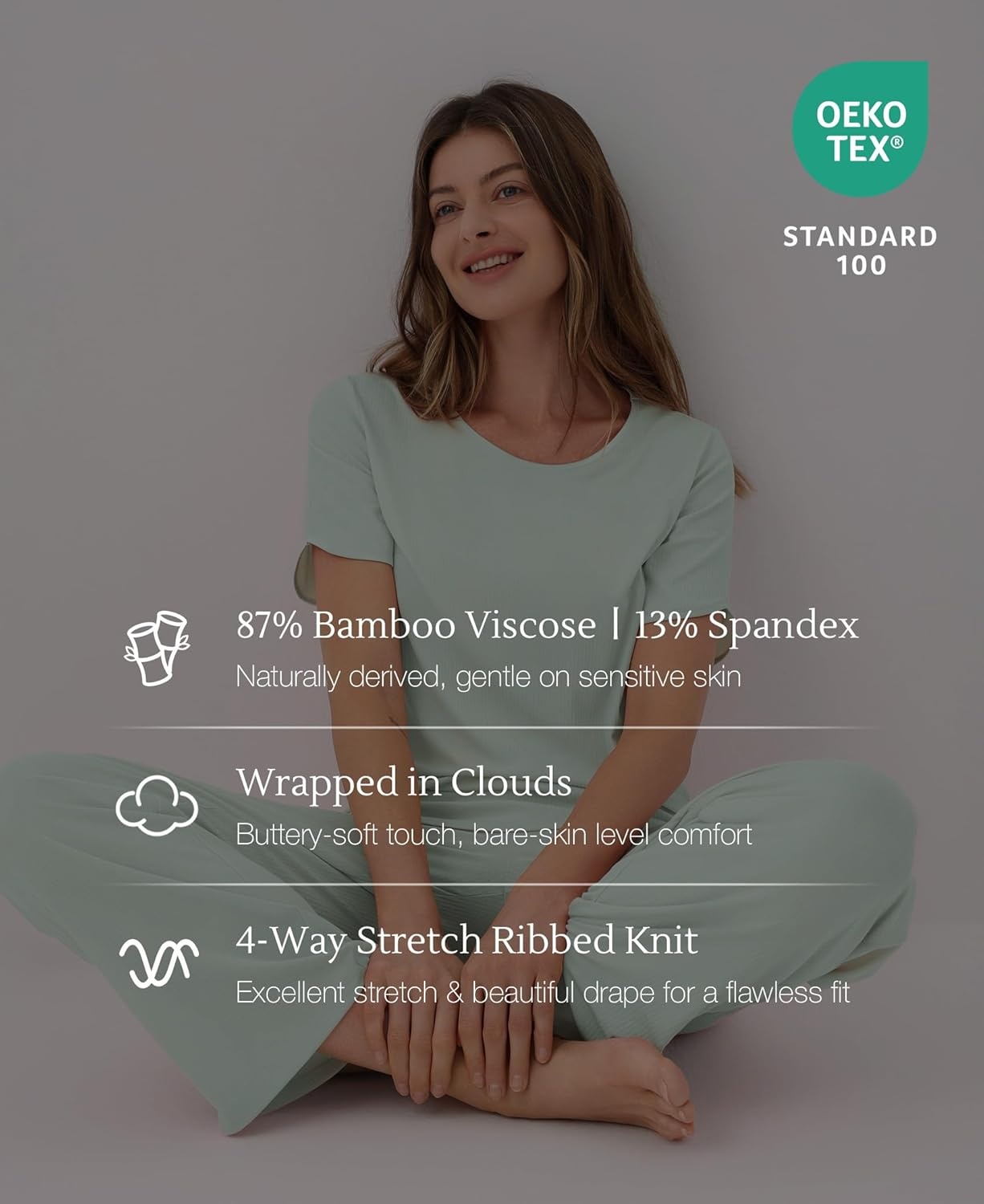 image:imageGYS Bamboo Viscose Womens Pajama Sets MoistureWicking Short Sleeve Sleep Set with Pocket Sleepwear for Nightly ComfortLight Green