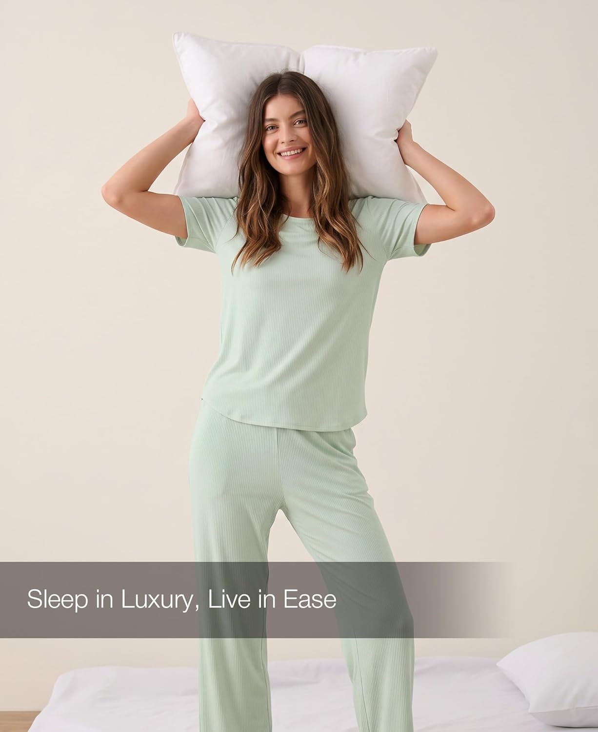 image:imageGYS Bamboo Viscose Womens Pajama Sets MoistureWicking Short Sleeve Sleep Set with Pocket Sleepwear for Nightly ComfortLight Green