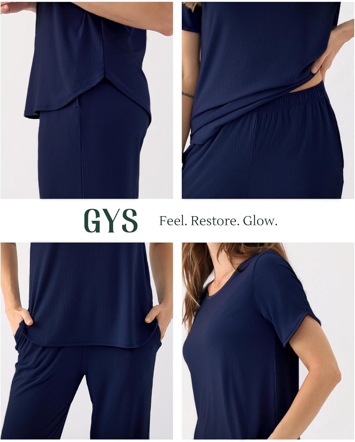image:imageGYS Bamboo Viscose Womens Pajama Sets MoistureWicking Short Sleeve Sleep Set with Pocket Sleepwear for Nightly ComfortNavy