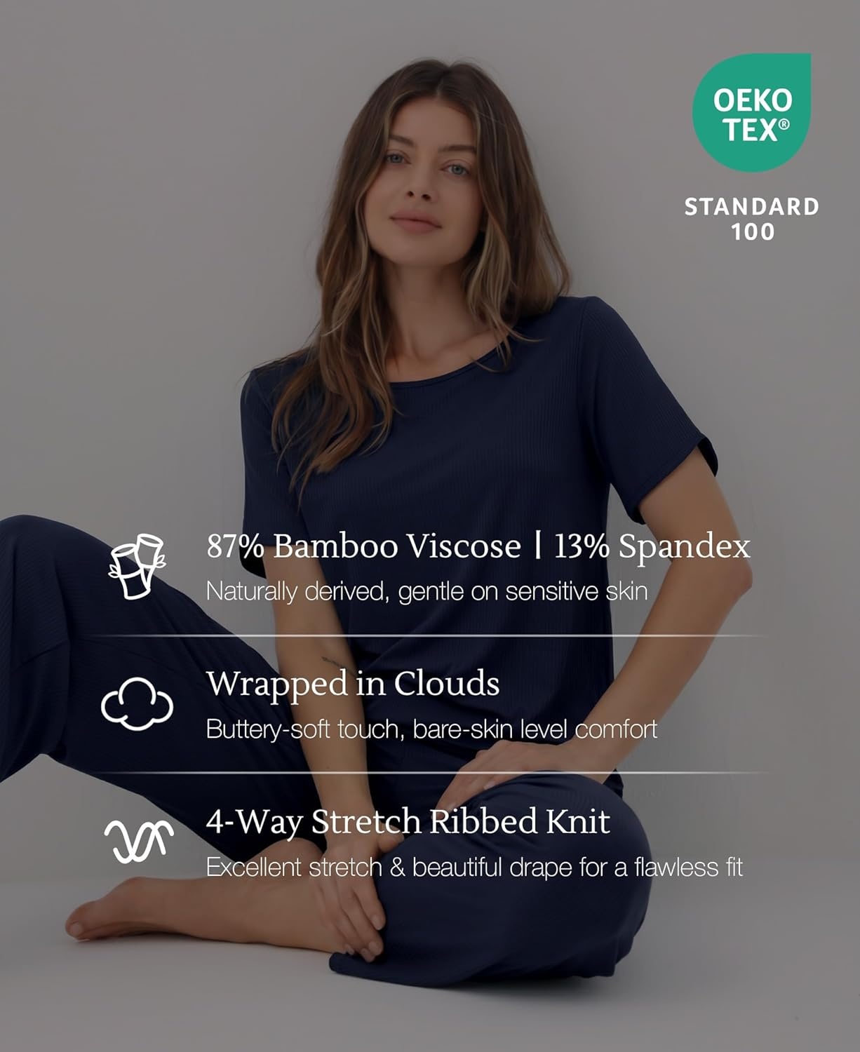 image:imageGYS Bamboo Viscose Womens Pajama Sets MoistureWicking Short Sleeve Sleep Set with Pocket Sleepwear for Nightly ComfortNavy