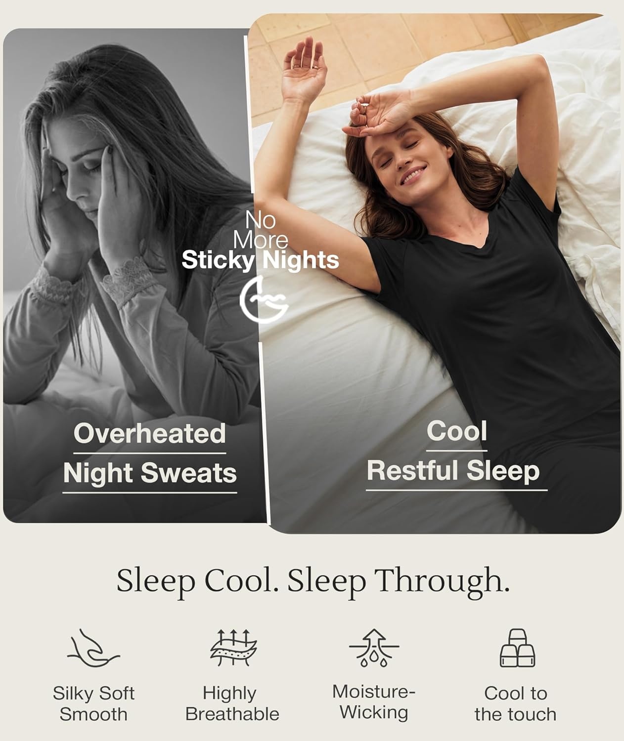 image:imageGYS Womens Bamboo Viscose Pajama Sets Cooling Short Sleeve Sleepwear for Hot Sleepers Silky Soft Summer Vneck Lounge PjsBlack