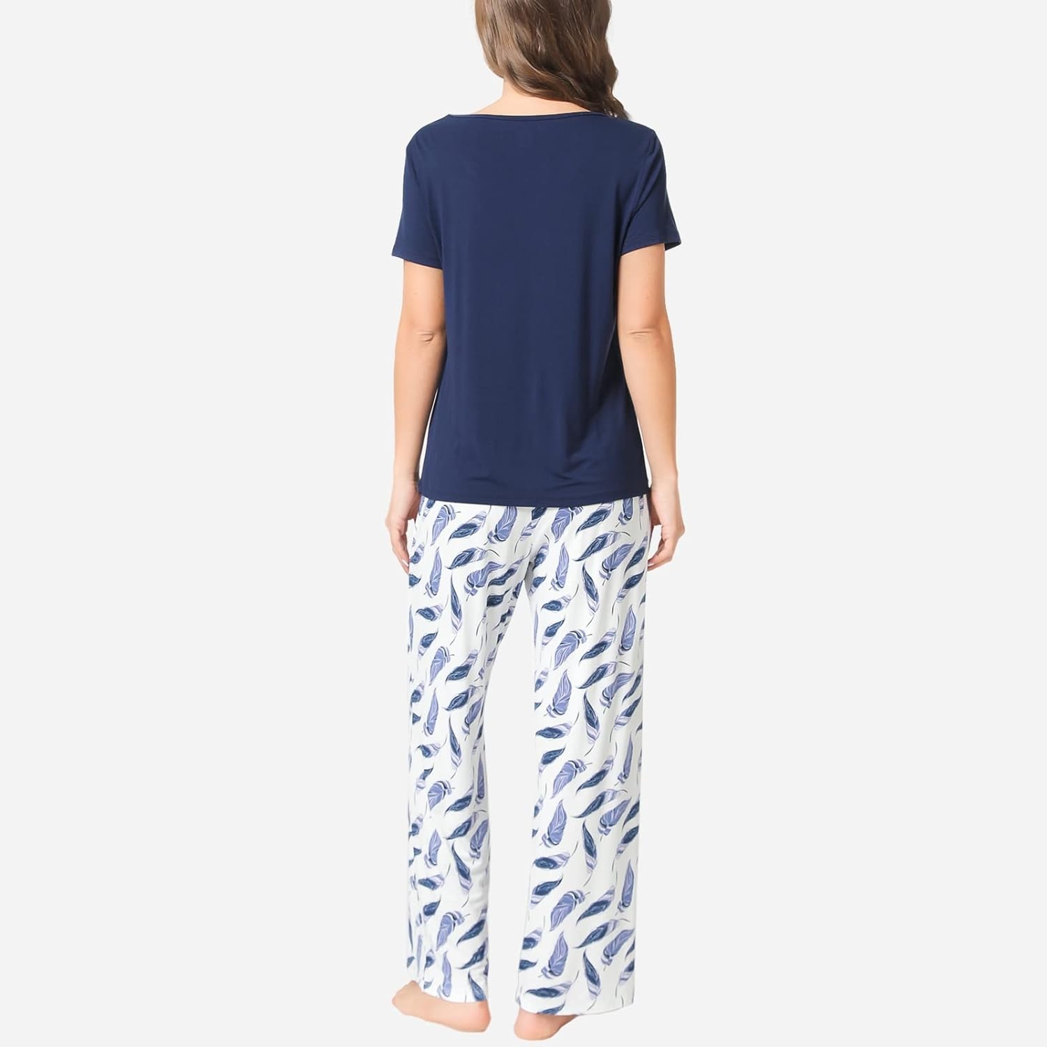 image:imageGYS Womens Bamboo Viscose Pajama Sets Cooling Short Sleeve Sleepwear for Hot Sleepers Silky Soft Summer Vneck Lounge PjsBnavy