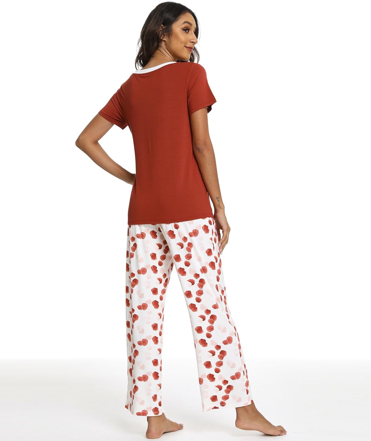 image:imageGYS Womens Bamboo Viscose Pajama Sets Cooling Short Sleeve Sleepwear for Hot Sleepers Silky Soft Summer Vneck Lounge PjsBrick Red