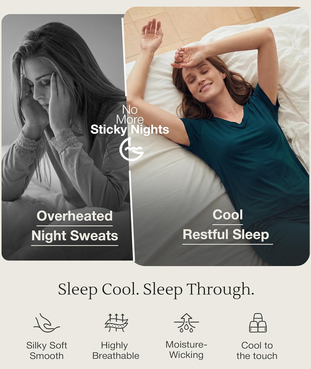 image:imageGYS Womens Bamboo Viscose Pajama Sets Cooling Short Sleeve Sleepwear for Hot Sleepers Silky Soft Summer Vneck Lounge PjsLyons Blue