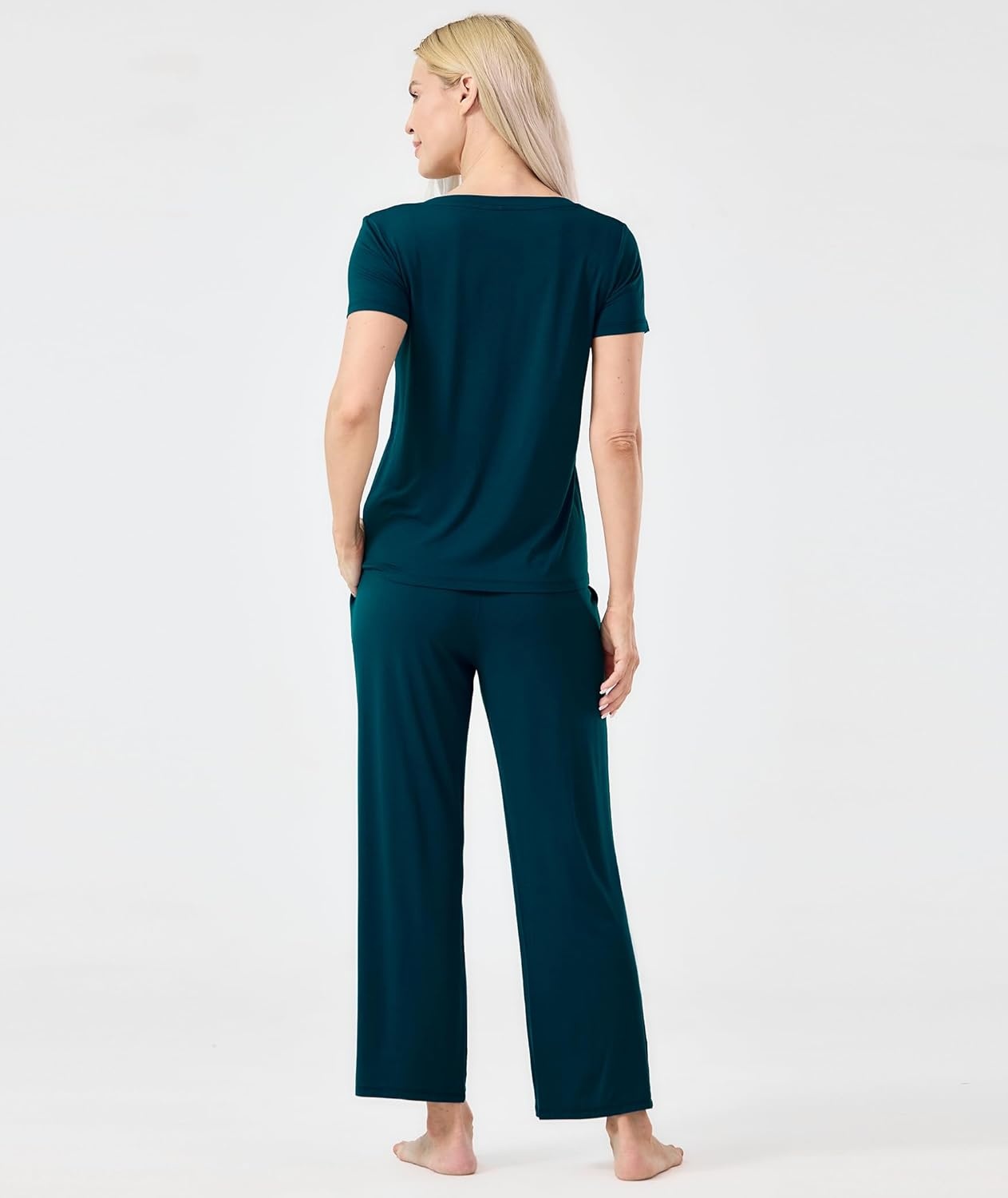 image:imageGYS Womens Bamboo Viscose Pajama Sets Cooling Short Sleeve Sleepwear for Hot Sleepers Silky Soft Summer Vneck Lounge PjsLyons Blue