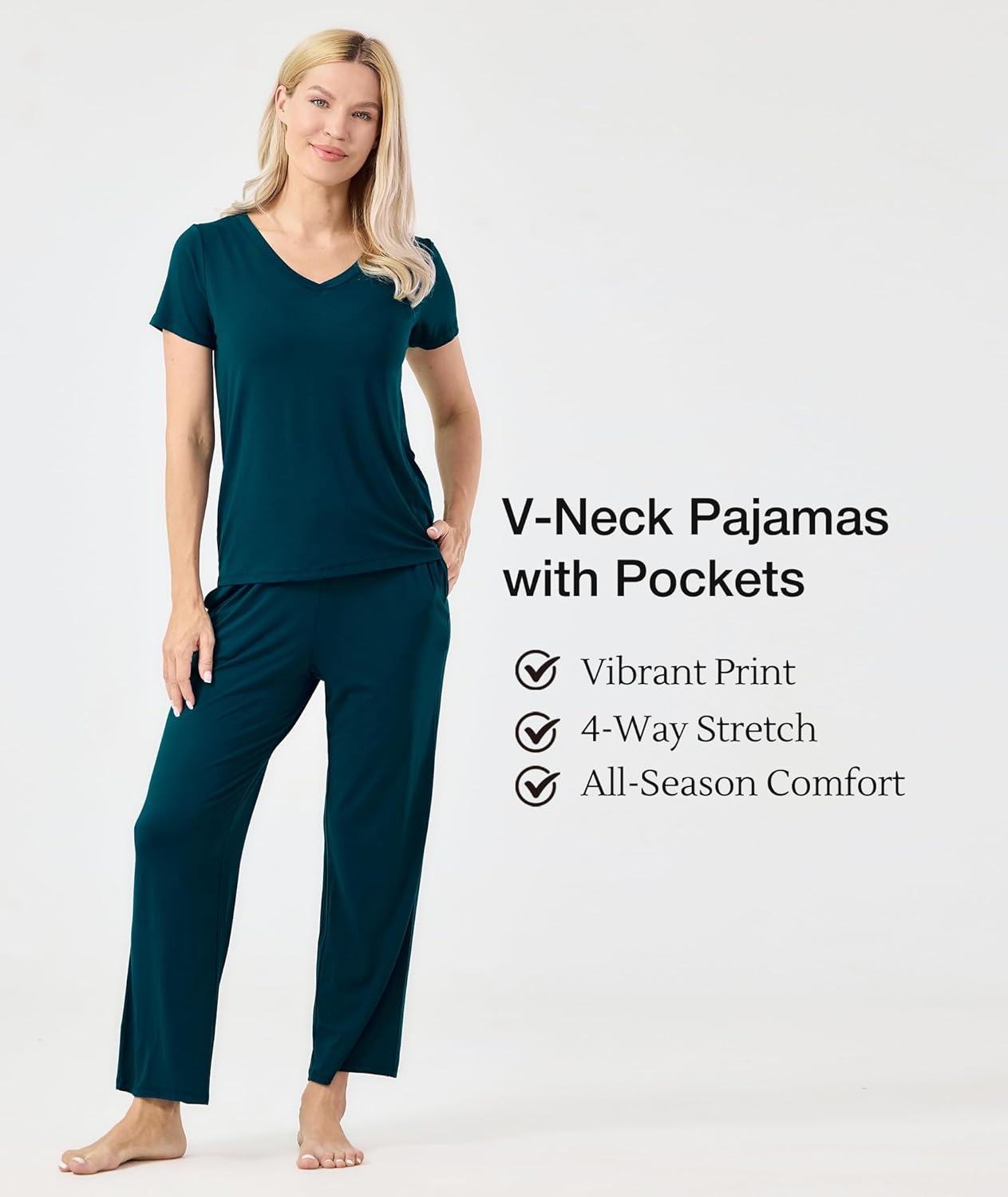 image:imageGYS Womens Bamboo Viscose Pajama Sets Cooling Short Sleeve Sleepwear for Hot Sleepers Silky Soft Summer Vneck Lounge PjsLyons Blue