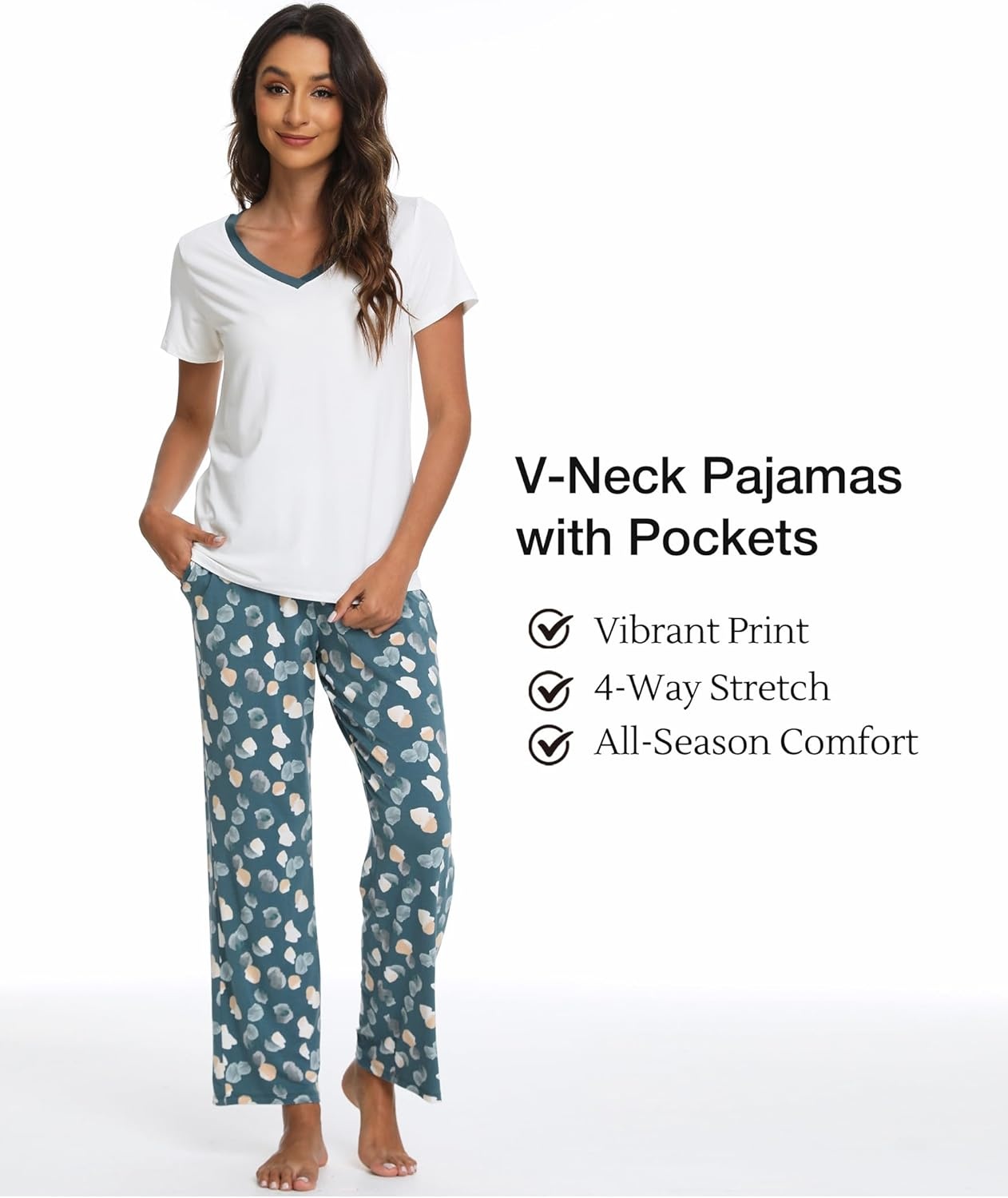 image:imageGYS Womens Bamboo Viscose Pajama Sets Cooling Short Sleeve Sleepwear for Hot Sleepers Silky Soft Summer Vneck Lounge PjsOcean Green