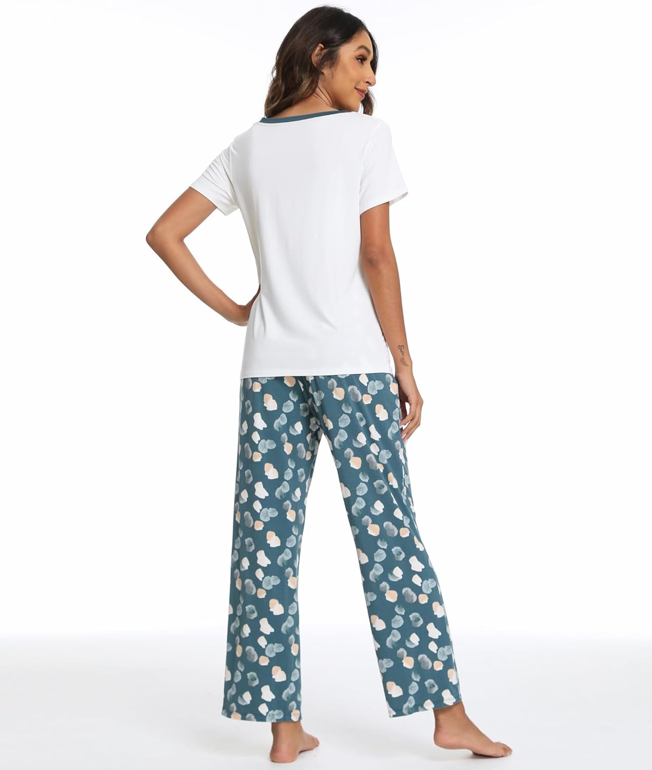 image:imageGYS Womens Bamboo Viscose Pajama Sets Cooling Short Sleeve Sleepwear for Hot Sleepers Silky Soft Summer Vneck Lounge PjsOcean Green