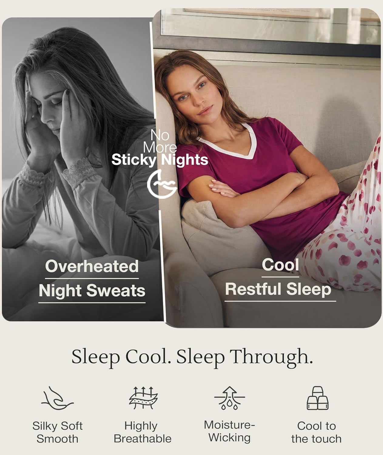 image:imageGYS Womens Bamboo Viscose Pajama Sets Cooling Short Sleeve Sleepwear for Hot Sleepers Silky Soft Summer Vneck Lounge PjsPurplish Red