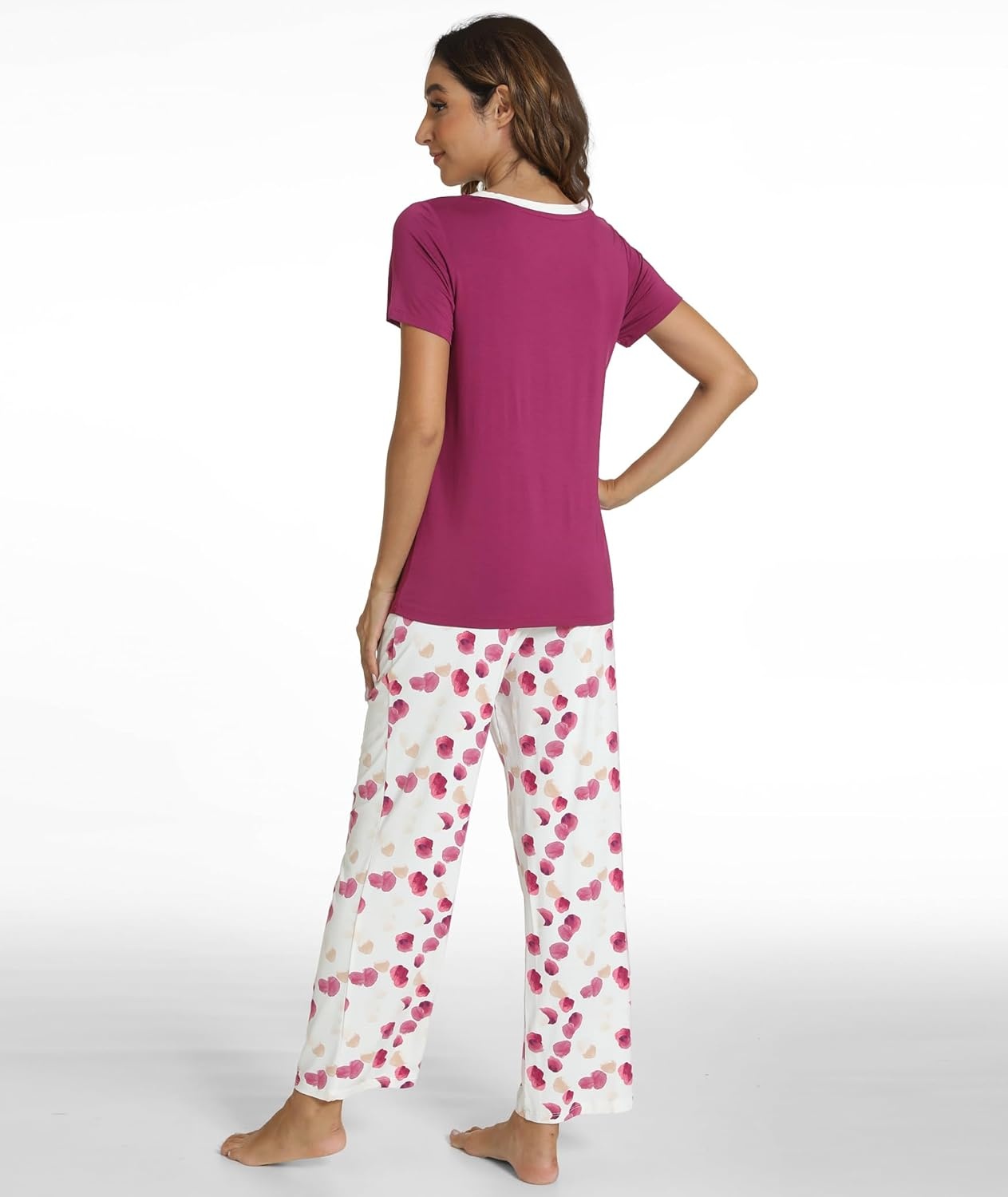 image:imageGYS Womens Bamboo Viscose Pajama Sets Cooling Short Sleeve Sleepwear for Hot Sleepers Silky Soft Summer Vneck Lounge PjsPurplish Red