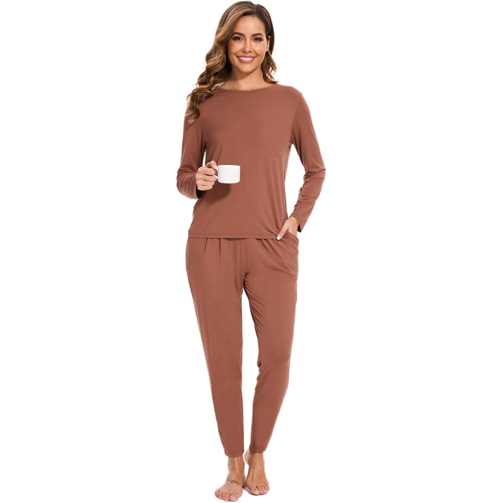 image:imageGYS Bamboo Viscose Women Pajama Sets Long Sleeve Crew Neck Lounge Set with Pockets