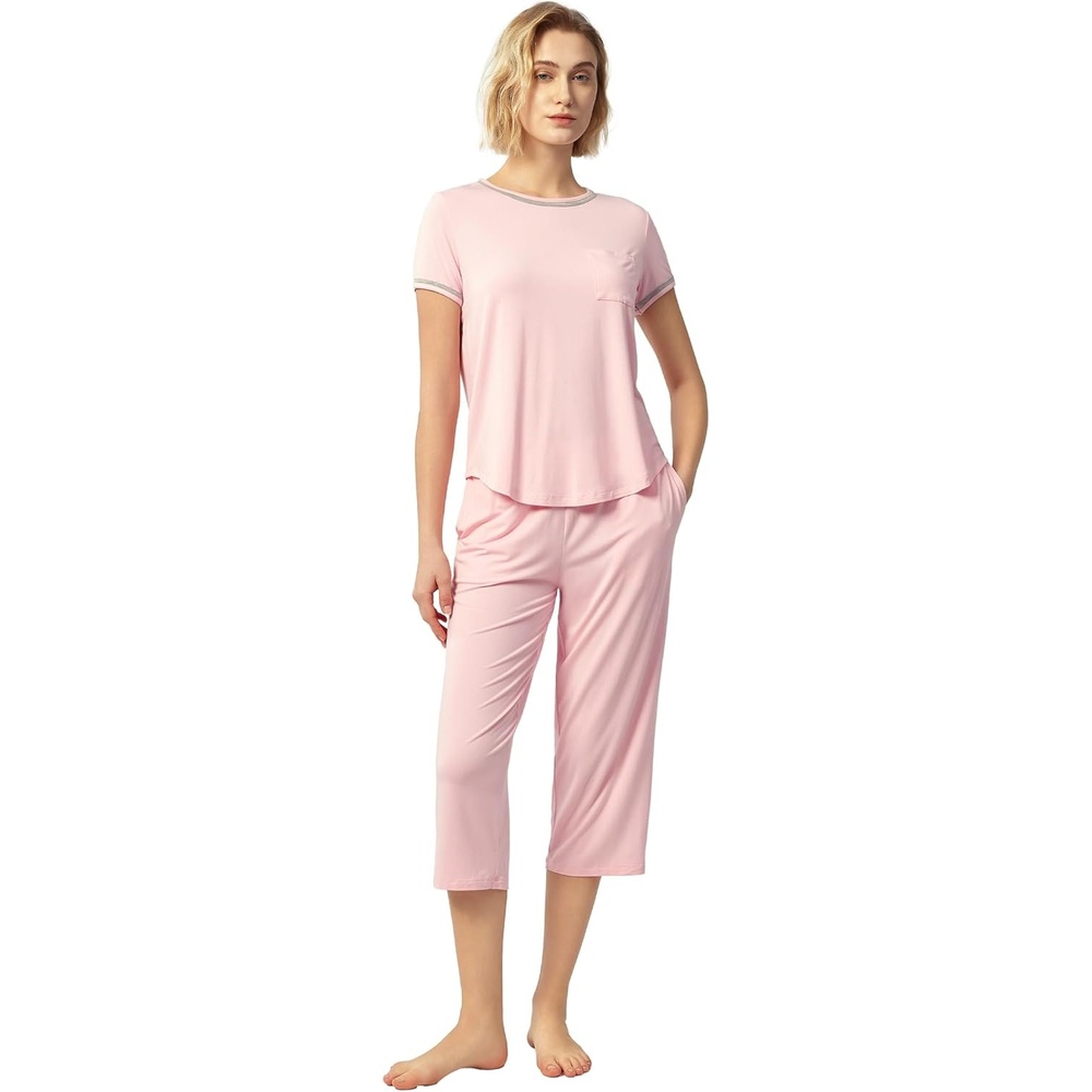 image:imageGYS Bamboo Viscose Womens Pajama Set 2 Piece Lounge Short Sleeve Capris Pjs