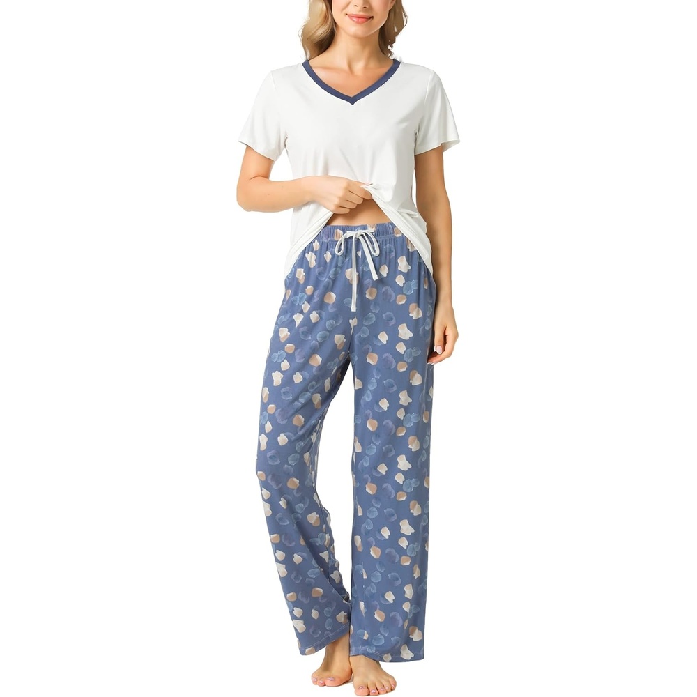 image:imageGYS Womens Bamboo Viscose Pajama Sets Cooling Short Sleeve Sleepwear for Hot Sleepers Silky Soft Summer Vneck Lounge PjsAiry Blue