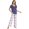GYS Women’s Bamboo Viscose Pajama Sets, Cooling Short Sleeve Sleepwear for Hot Sleepers, Silky Soft Summer V-neck Lounge Pjs(Blue Plaid)