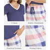 GYS Women’s Bamboo Viscose Pajama Sets, Cooling Short Sleeve Sleepwear for Hot Sleepers, Silky Soft Summer V-neck Lounge Pjs(Blue Plaid)