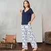 GYS Women’s Bamboo Viscose Pajama Sets, Cooling Short Sleeve Sleepwear for Hot Sleepers, Silky Soft Summer V-neck Lounge Pjs(B-navy)