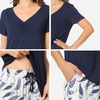 GYS Women’s Bamboo Viscose Pajama Sets, Cooling Short Sleeve Sleepwear for Hot Sleepers, Silky Soft Summer V-neck Lounge Pjs(B-navy)