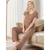 GYS Women’s Bamboo Viscose Pajama Sets, Cooling Short Sleeve Sleepwear for Hot Sleepers, Silky Soft Summer V-neck Lounge Pjs(Camel)
