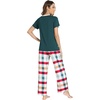 GYS Women’s Bamboo Viscose Pajama Sets, Cooling Short Sleeve Sleepwear for Hot Sleepers, Silky Soft Summer V-neck Lounge Pjs(Green Plaid)