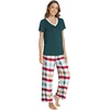 GYS Women’s Bamboo Viscose Pajama Sets, Cooling Short Sleeve Sleepwear for Hot Sleepers, Silky Soft Summer V-neck Lounge Pjs(Green Plaid)